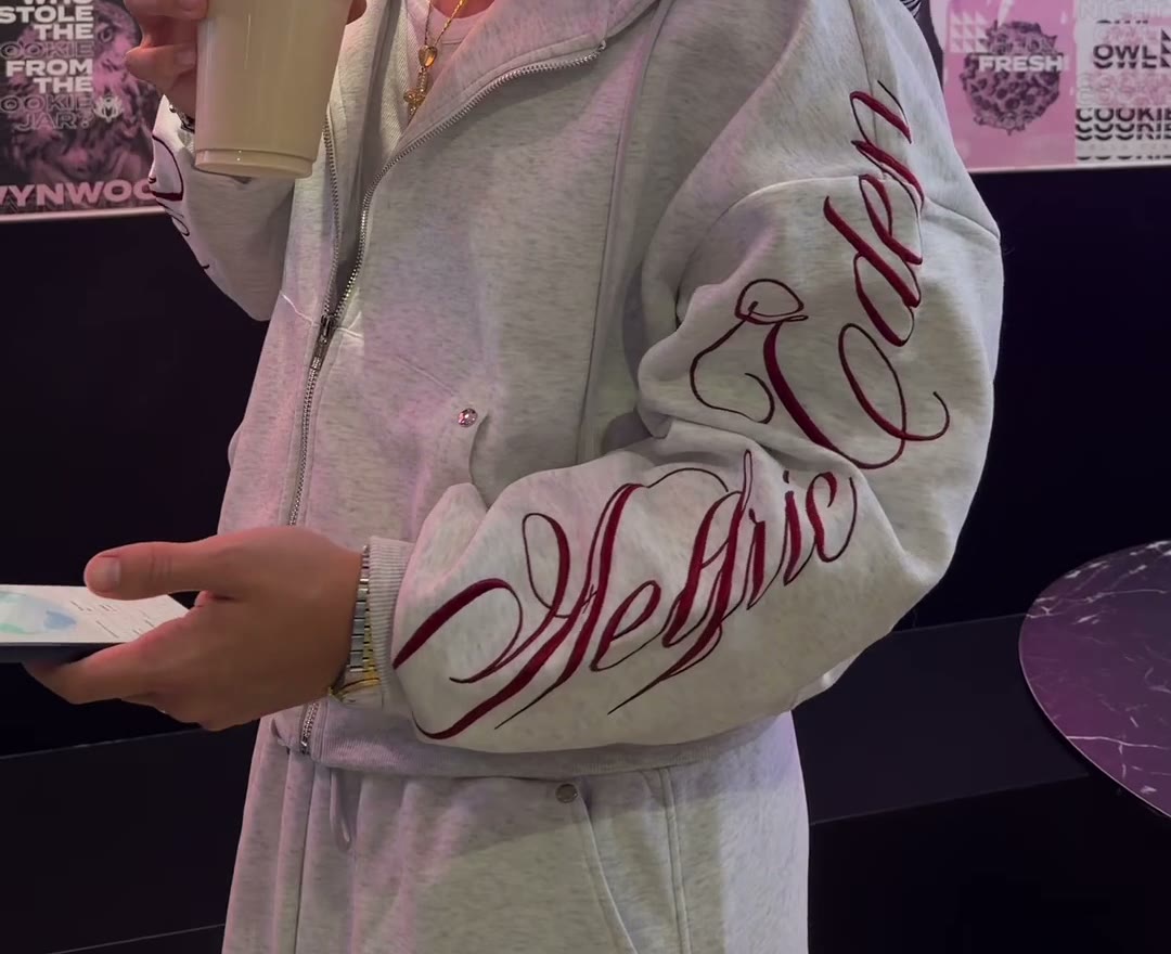 This is the detail that sold me (Aelfric Eden Boxy Embroidery Sweat Set, Zip Up Hoodie + Sweatpants, Grey, Aerely Chacón)