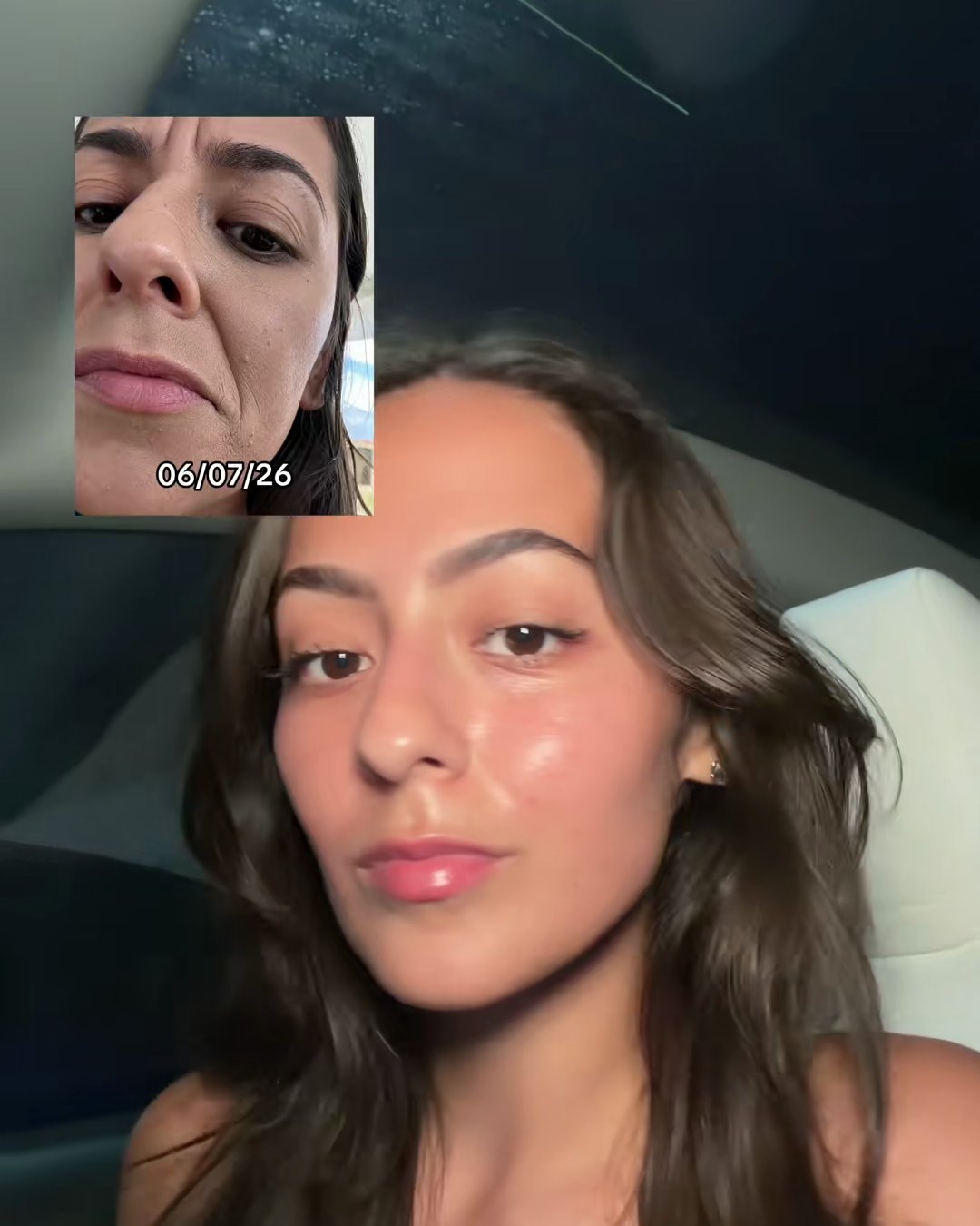 Car lighting, no ring light. The photo in the corner is where I started (medicube EGF NAD+ Firming Serum, Aerely Chacón)