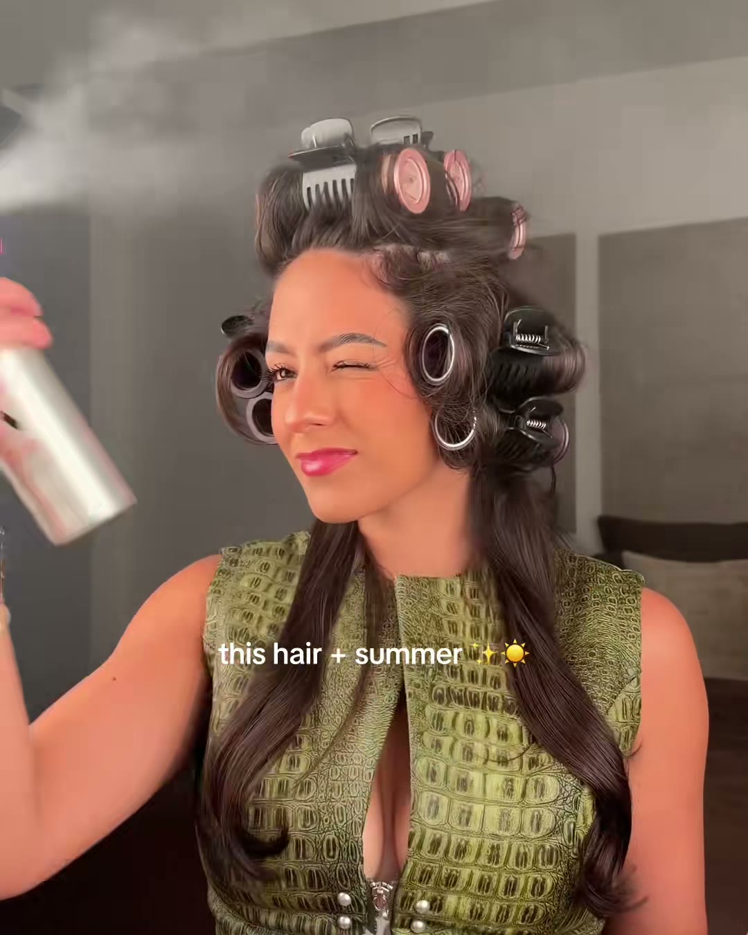 Locking it in with a cool-hold spray once every roller is (Wavytalk Airshape Pro Roller Air Styler Set, Aerely Chacón)