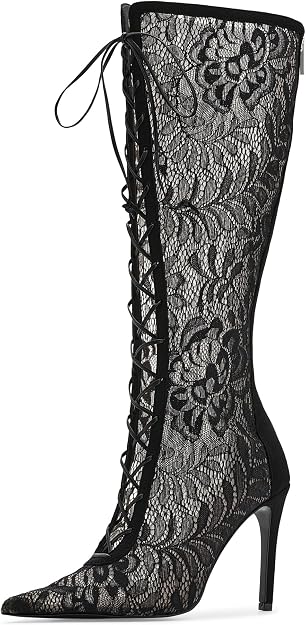 Steve Madden Women's Maxine Black Lace Knee-High Boots